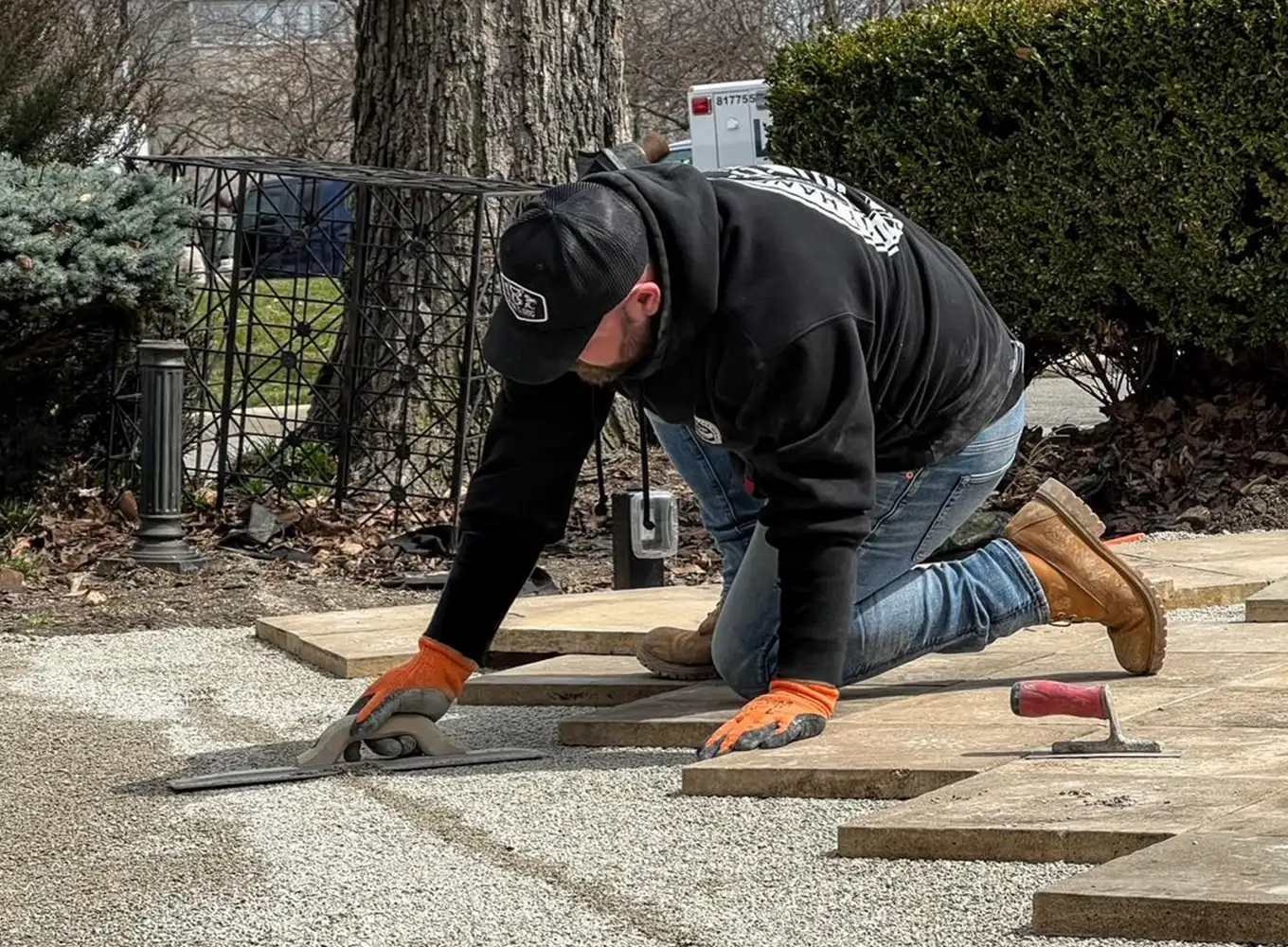 TaylorMade Landworks of Springfield IL is installing a paver patio