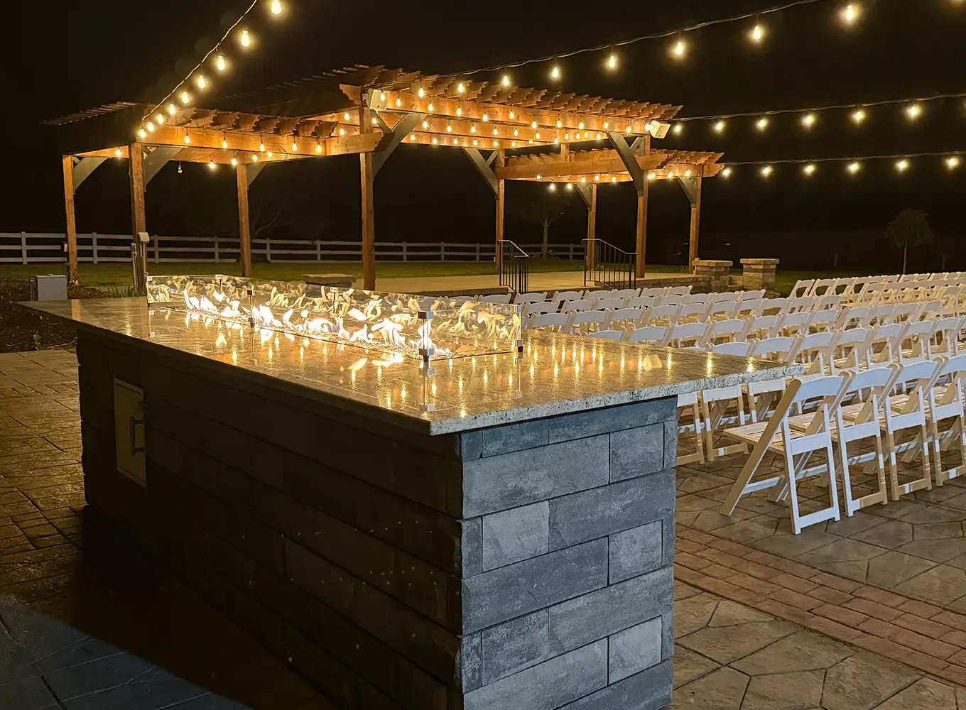 outdoor fire structure with pergola in background in springfield il